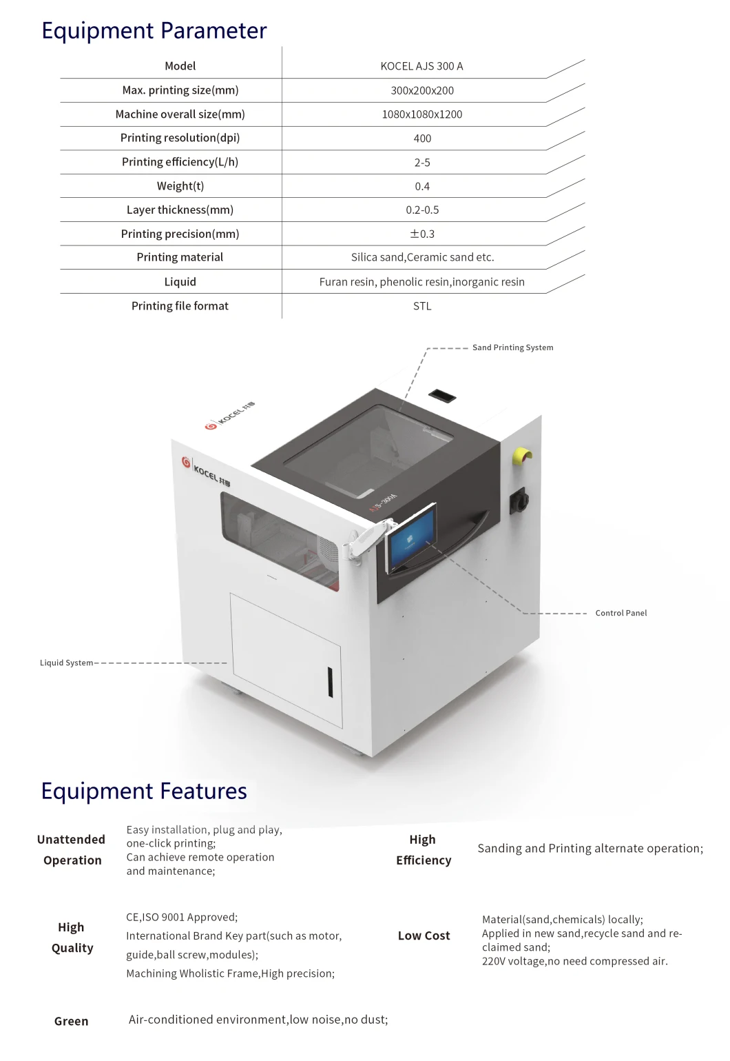 KOCEL Industrial Sand Mould 3D Printer with CE &amp; ISO9001 Approved for Sand Mold, AJS 300A